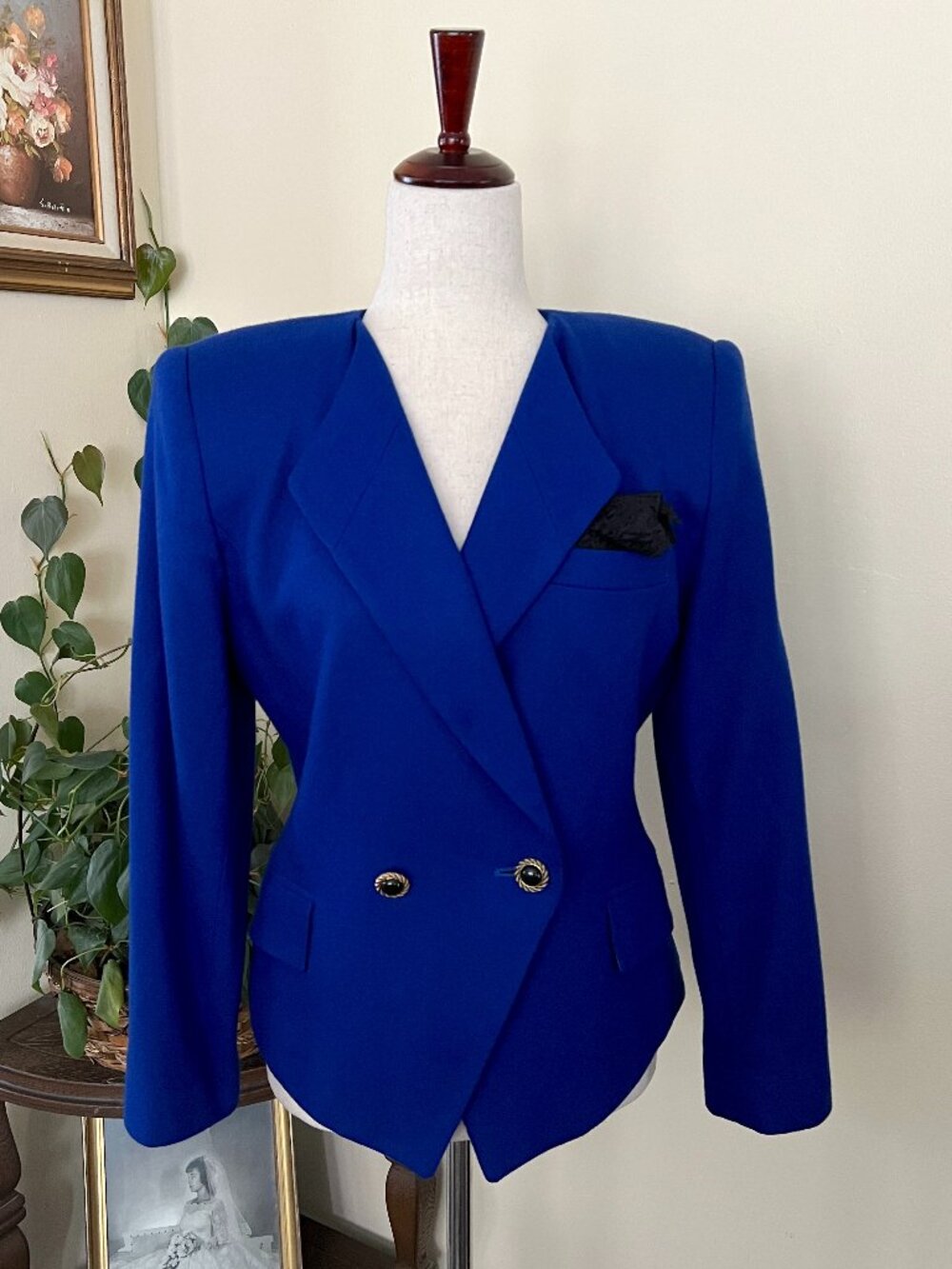 Oleg Cassini Vintage Royal Blue Double Breasted Wool Blazer sz 6